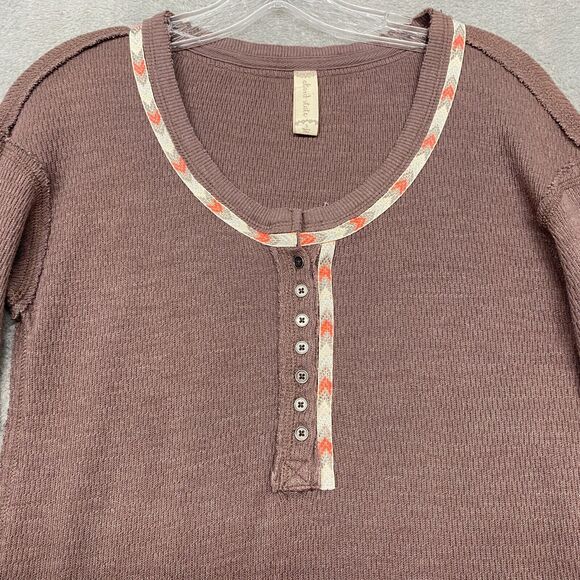 Altar'd State Cocoa Long Sleeve Buttoned Top - Picture 2 of 7